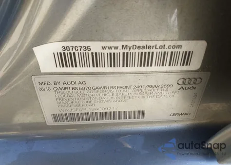 2011 Audi A4 2.0T Premium z USA, uszkodzony, nr VIN WAUSFAFL1BA009217